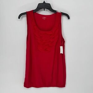 Ann Taylor LOFT Red Sleeveless Ruffled Neck Tank Top Womens Size Small New